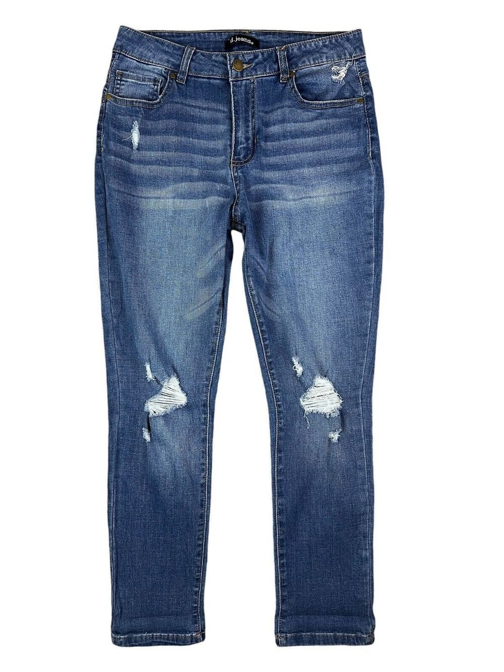 D. Jeans High Rise Skinny Jeans  Womens 10  Medium Wash Stretch Distressed Denim